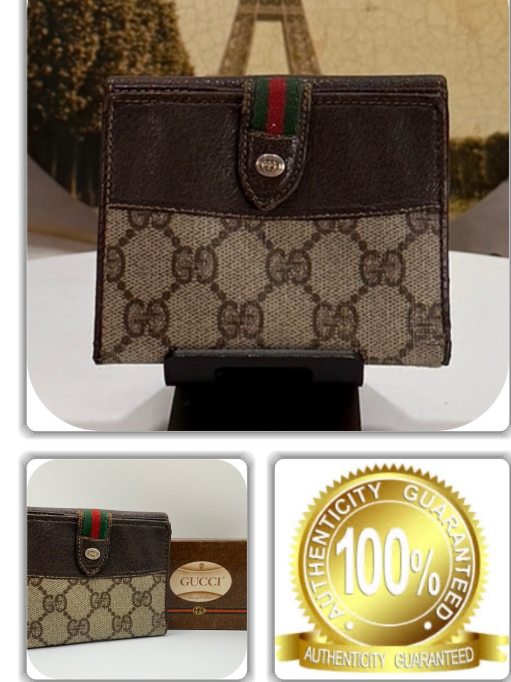 REGAL GUCCI GG MONOGRAM ANNIVERSARY COLLECTION GREEN & RED WEB STRIPE WALLET!